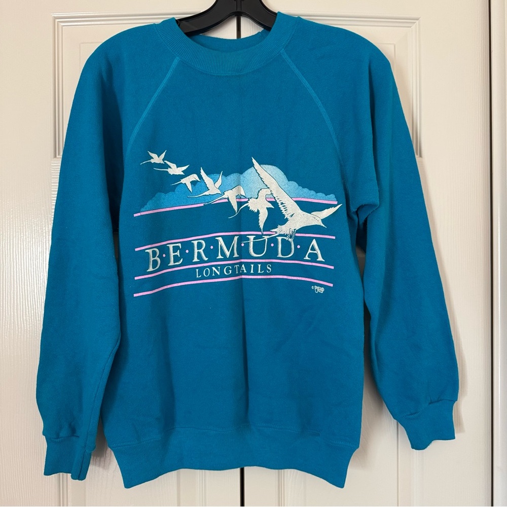 Vintage 80s Bermuda Longtails Bird Graphic Sweatshirt Hanes USA Tuckers Tee S